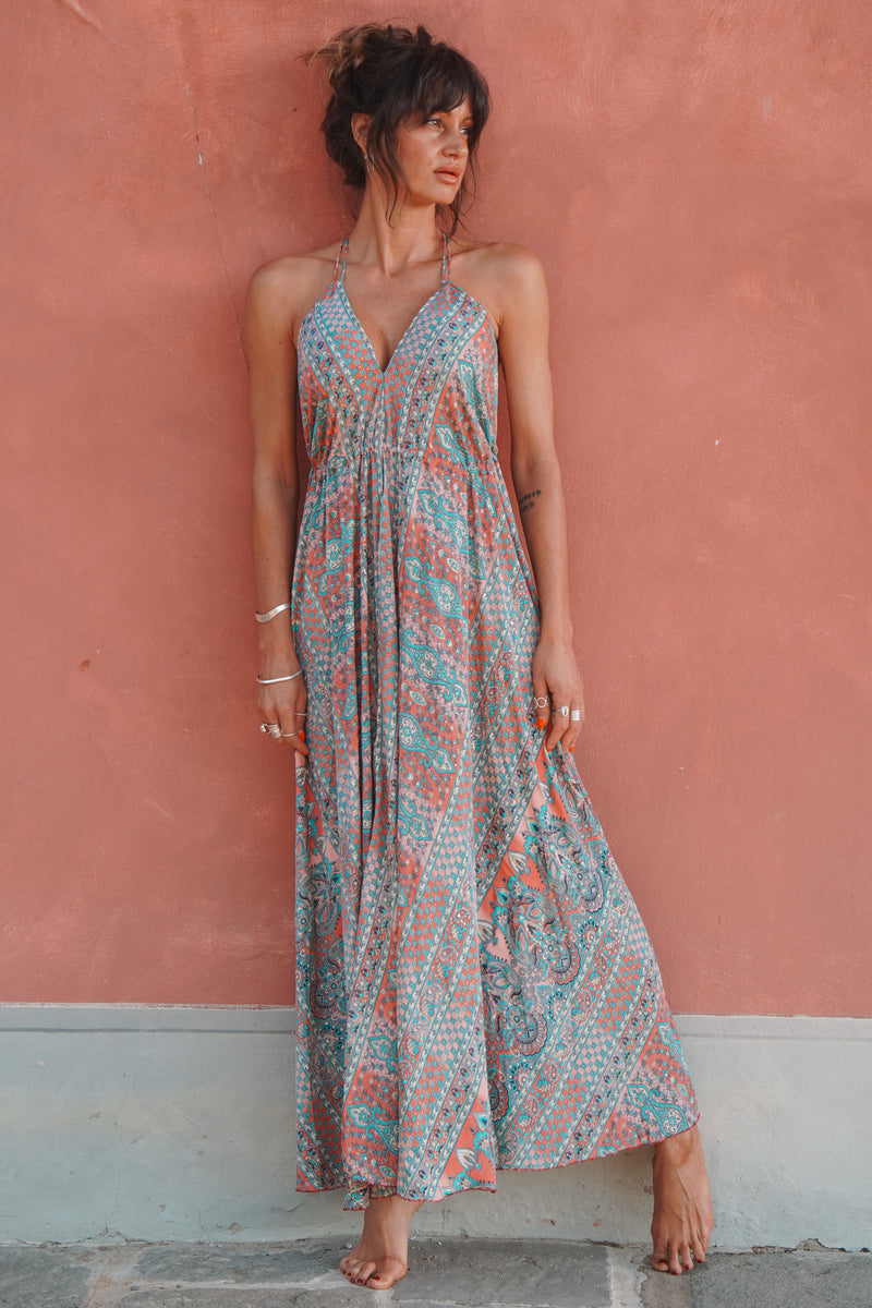 'Azure' Indian Silk Maxi Dress Lost Lover Boutique